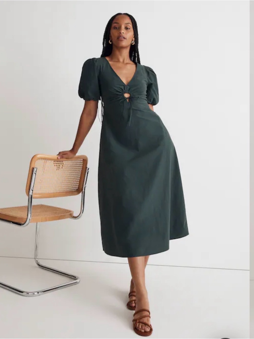 Madewell Poplin Cutout Puff-Sleeve Midi
